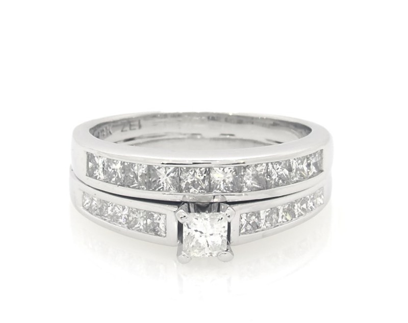 Main Image 1 of Previously Owned Princess-Cut Diamond Bridal Set 1-3/8 ct tw 14K White Gold Size 8
