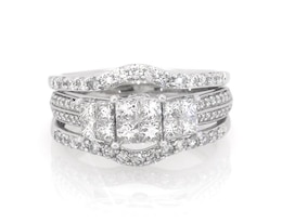 Previously Owned Princess-Cut Quad Diamond Trio Bridal Set 1-3/8 ct tw 14K White Gold Size 7.75