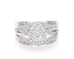 Previously Owned Pear-Shaped Diamond Double Halo Bridal Set 3/4 ct tw 14K White Gold Size 5.75