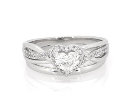 Previously Owned Heart-Shaped Diamond Halo Bridal Set 3/4 ct tw 10K & 14K White Gold Size 8.25