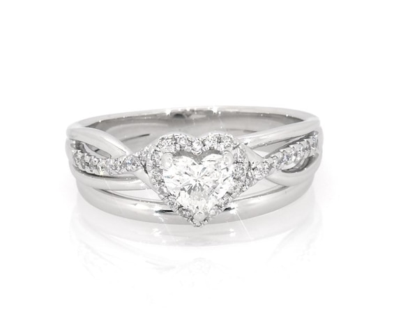 Previously Owned Heart-Shaped Diamond Halo Bridal Set 3/4 ct tw 10K & 14K White Gold Size 8.25