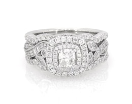 Previously Owned Neil Lane Cushion-Cut Diamond Double Halo Bridal Set 1-1/3 ct tw 14K White Gold Size 6/5