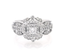Previously Owned Princess-Cut Diamond Double Halo Bridal Set 5/8 ct tw 14K White Gold Size 6