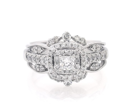 Previously Owned Princess-Cut Diamond Double Halo Bridal Set 5/8 ct tw 14K White Gold Size 6