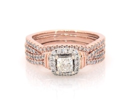 Previously Owned Princess-Cut Diamond Halo Bridal Set 7/8 ct tw 14K Two-Tone Gold Size 7.25