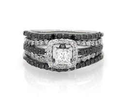 Previously Owned Princess-Cut White Diamond & Black Diamond Bridal Set 1-1/4 ct tw 14K White Gold Size 6.5