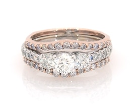 Previously Owned Round-Cut Diamond Three-Stone Bridal Set 1-3/8 ct tw 14K Two-Tone Gold Size 7
