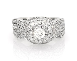 Previously Owned Neil Lane Round-Cut Diamond Double Halo Bridal Set 1 ct tw 14K White Gold Size 6