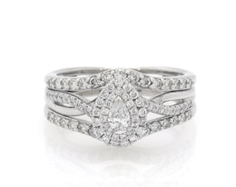 Previously Owned Pear-Shaped Diamond Double Halo Bridal Set 7/8 ct tw 14K White Gold Size 8.25