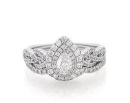 Previously Owned Neil Lane Pear-Shaped Diamond Double Halo Bridal Set 7/8 ct tw 14K White Gold Size 6.75