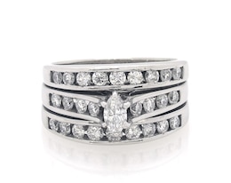 Previously Owned Marquise-Cut Diamond Bridal Set 1-1/3 ct tw 14K White Gold Size 7.5