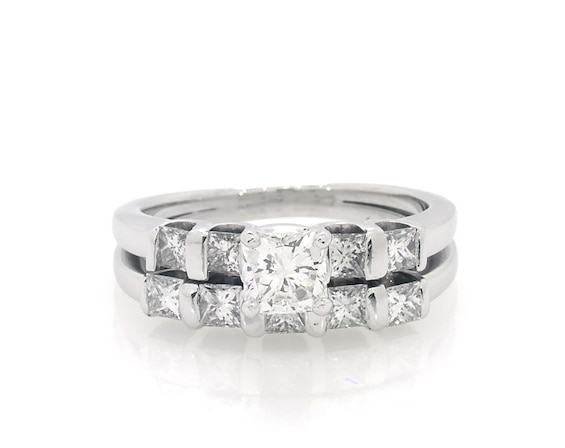 Previously Owned Princess-Cut Diamond Bridal Set 1-1/6 ct tw 14K White Gold Size 5.25
