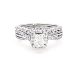 Previously Owned Neil Lane Radiant-Cut Diamond Halo Bridal Set 1-1/5 ct tw 14K White Gold Size 7.25