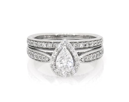 Previously Owned Pear-Shaped Diamond Halo Bridal Set 1-1/8 ct tw 14K White Gold Size 6