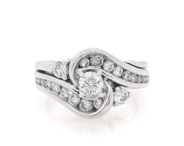 Previously Owned Round-Cut Diamond Bypass Bridal Set 1 ct tw 14K White Gold Size 5.5