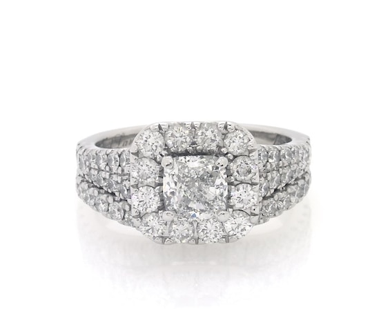 Previously Owned Neil Lane Cushion-Cut Diamond Halo Bridal Set 2-1/2 ct tw 14K White Gold Size 7