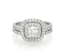 Previously Owned Neil Lane Cushion-Cut Diamond Double Halo Bridal Set 1-1/2 ct tw 14K White Gold Size 5
