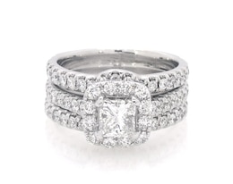 Previously Owned Neil Lane Princess-Cut Diamond Halo Bridal Set 2-1/8 ct tw 14K White Gold Size 5.5