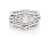 Thumbnail Image 1 of Previously Owned Princess-Cut Diamond Three-Stone Halo Bridal Set 1-3/8 ct tw 14K White Gold Size 7.5