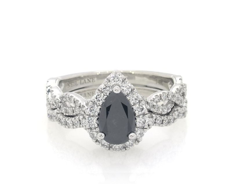 Main Image 1 of Previously Owned Neil Lane Pear-Shaped Black & White Diamond Bridal Set 1-7/8 ct tw 14K White Gold Size 6.75