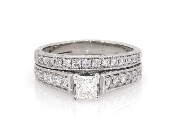 Previously Owned Princess-Cut Diamond Bridal Set 7/8 ct tw 14K White Gold Size 7