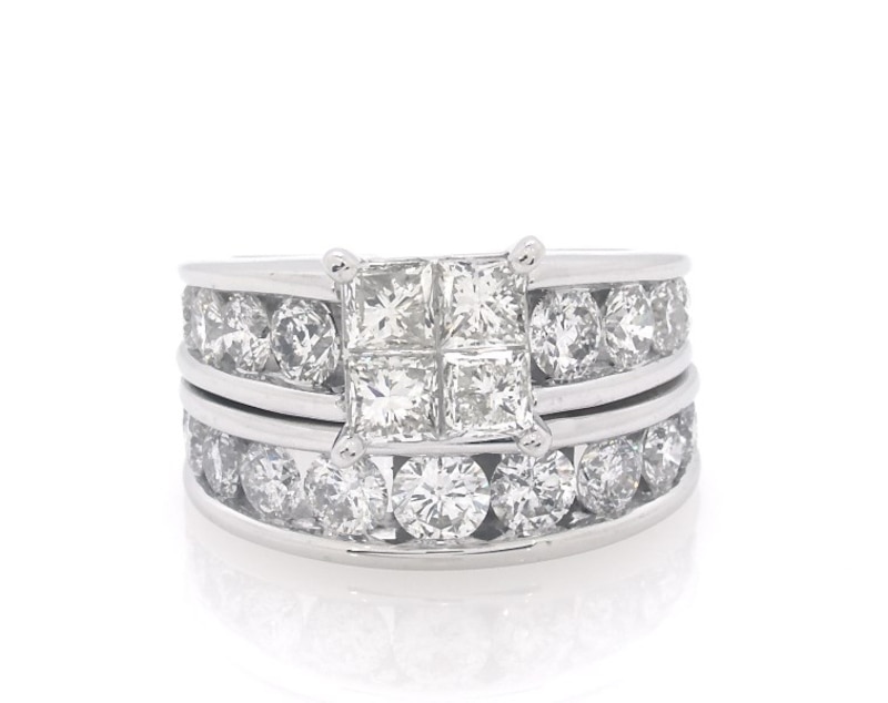 Main Image 1 of Previously Owned Princess-Cut Quad Diamond Bridal Set 3-7/8 ct tw 14K White Gold Size 8.5