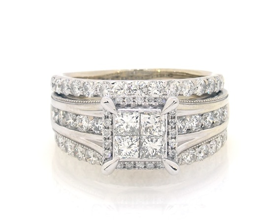 Previously Owned Princess-Cut Quad Diamond Bridal Set 2-3/8 ct tw 14K White Gold Size 8.25