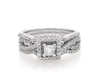 Thumbnail Image 1 of Previously Owned Princess-Cut Diamond Halo Bridal Set 5/8 ct tw 14K White Gold Size 6.75