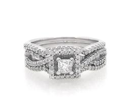 Previously Owned Princess-Cut Diamond Halo Bridal Set 5/8 ct tw 14K White Gold Size 6.75