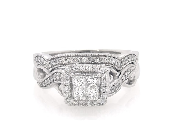 Previously Owned Princess-Cut Quad Diamond Bridal Set 3/4 ct tw 14K White Gold Size