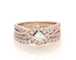 Previously Owned THE LEO Diamond Princess-Cut Halo Bridal Set 1-1/6 ct tw 14K Rose Gold Size 6.5