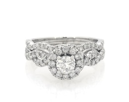 Previously Owned Round-Cut Diamond Halo Bridal Set 7/8 ct tw 14K White Gold Size 6