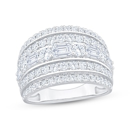 Previously Owned Lab-Grown Diamonds Round & Emerald-Cut Five-Row Anniversary Ring 2 ct tw 14K White Gold
