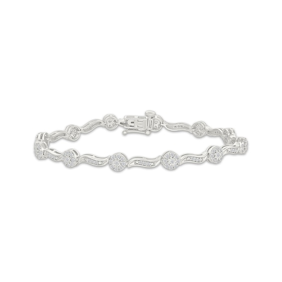 Previously Owned KAY Lab-Grown Diamonds Wavy Link Bracelet 1 ct tw 10K White Gold 7"