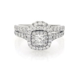 Previously Owned Neil Lane Princess-Cut Diamond Double Halo Bridal Set 1-1/3 ct tw 14K White Gold Size 6.25