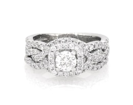 Previously Owned Round-Cut Diamond Cushion Halo Bridal Set 1-1/6 ct tw 14K White Gold Size 6.25