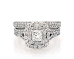 Previously Owned Princess-Cut Diamond Double Halo Bridal Set 1-7/8 ct tw 14K White Gold Size 6.75