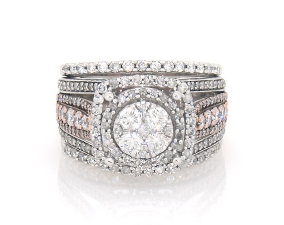 Previously Owned Multi-Diamond Halo Bridal Set 1-3/4 ct tw 10K Two-Tone Gold Size 6.5