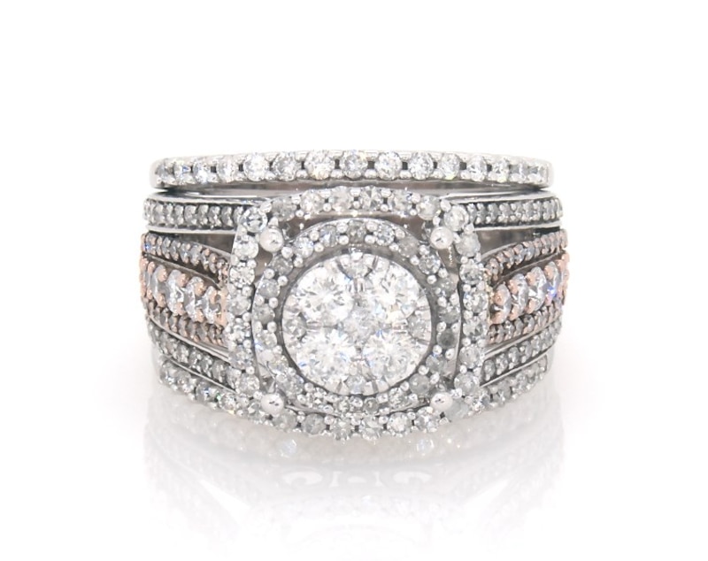 Main Image 1 of Previously Owned Multi-Diamond Halo Bridal Set 1-3/4 ct tw 10K Two-Tone Gold Size 6.5