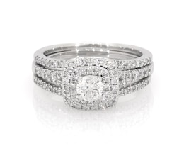 Previously Owned Round-Cut Diamond Halo Bridal Set 1 ct tw 14K White Gold Size 7.5