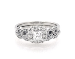 Previously Owned Princess-Cut Diamond Halo Bridal Set 1 ct tw 14K White Gold Size 8