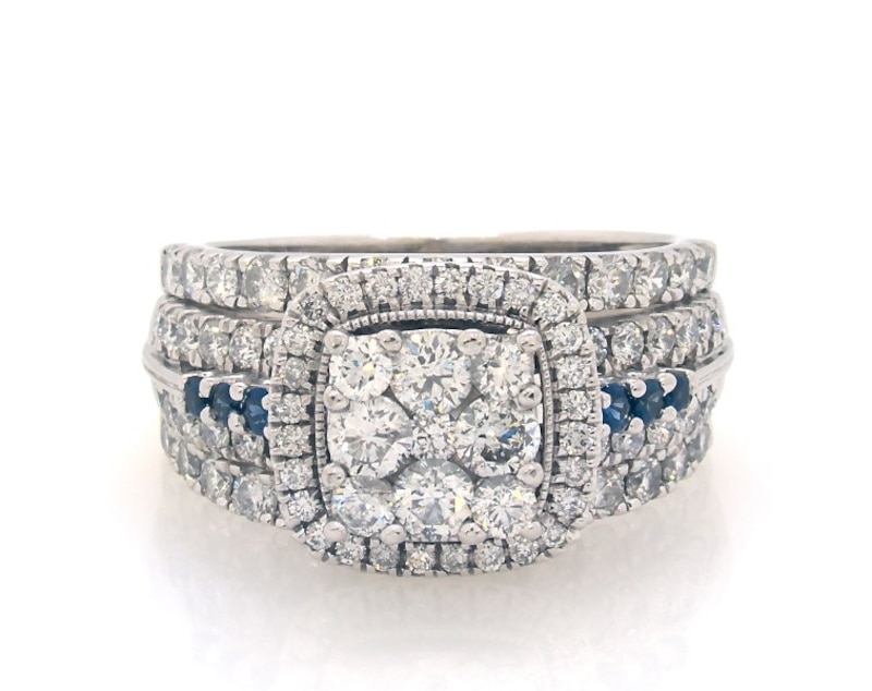 Main Image 1 of Previously Owned Multi-Diamond & Blue Sapphire Bridal Set 2-3/8 ct tw 14K White Gold Size 8.5