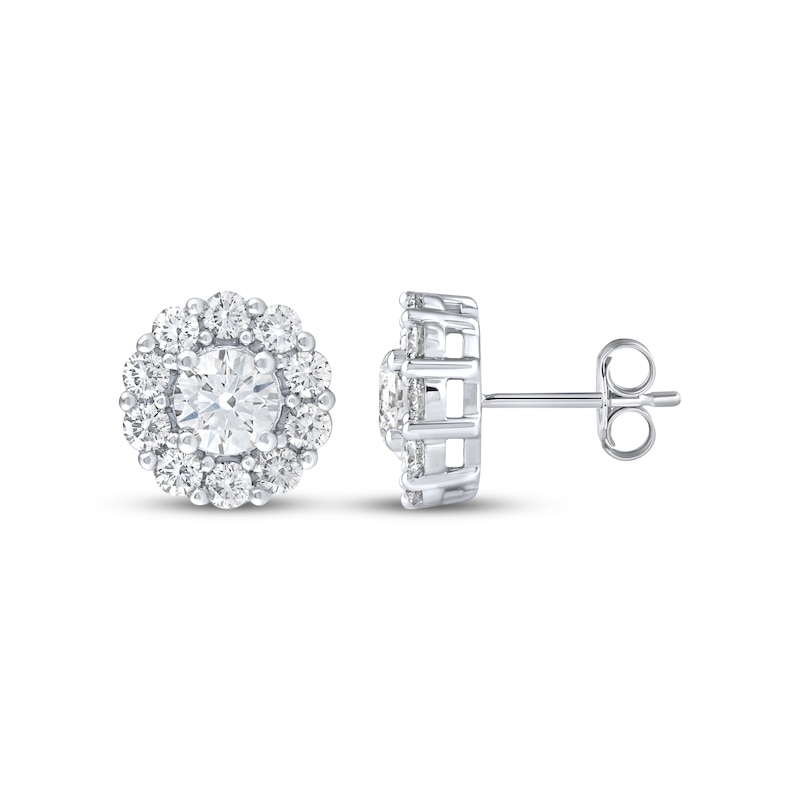 Main Image 1 of Previously Owned KAY Lab-Grown Diamonds Halo Stud Earrings 3 ct tw 10K White Gold