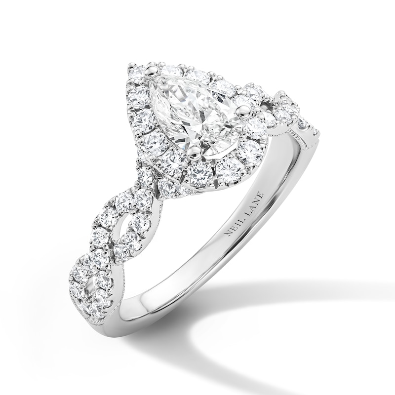 Main Image 1 of Previously Owned Neil Lane Artistry Pear-Shaped Halo Lab-Grown Diamond Engagement Ring 1-1/2 ct tw 14K White Gold