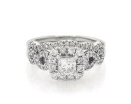 Previously Owned Princess-Cut Diamond Halo Bridal Set 1 ct tw 14K White Gold Size 5
