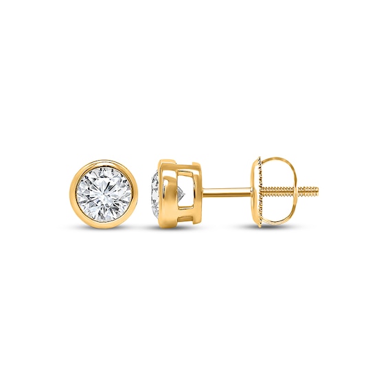 Previously Owned KAY Lab-Grown Diamonds Round-Cut Bezel-Set Solitaire Stud Earrings 1 ct tw 14K Yellow Gold (F/SI2)