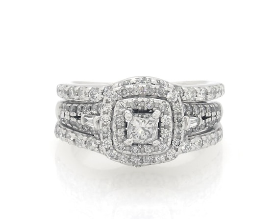 Previously Owned Princess-Cut Diamond Double Halo Bridal Set 1 ct tw 10K White Gold Size 4.25