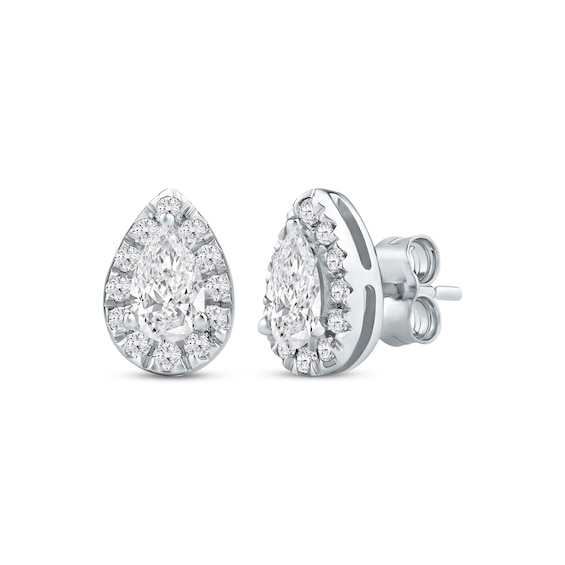 Previously Owned KAY Lab-Grown Diamonds Pear-Shaped Halo Stud Earrings 3/4 ct tw 10K White Gold