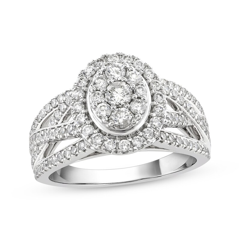 Main Image 1 of Previously Owned Multi-Diamond Center Oval Frame Engagement Ring 1 ct tw 10K White Gold