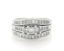 Previously Owned Princess-Cut Diamond Three-Stone Bridal Set 1-1/8 ct tw 14K White Gold 6.75